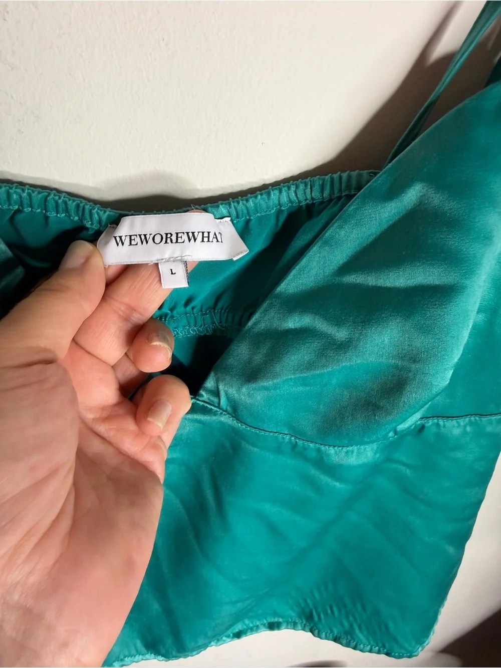 WeWoreWhat teal green satin tie shoulder camisole - Picture 3 of 4